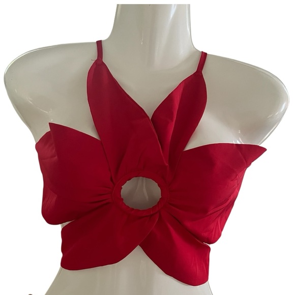 Flower five petal top adjustable straps tie back carnelian red one size - Picture 4 of 7